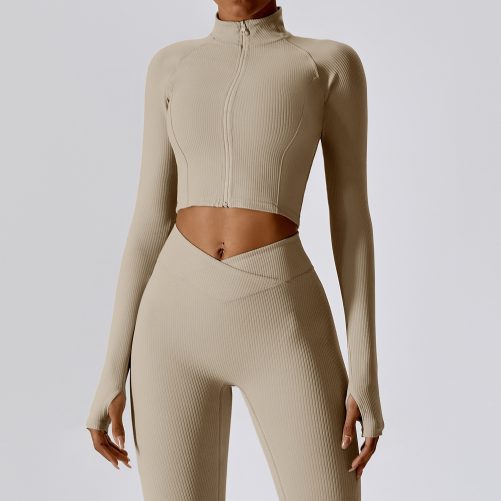 Autumn Quick Drying Long Sleeved Yoga Thread Zipper Jacket in Sports Tops