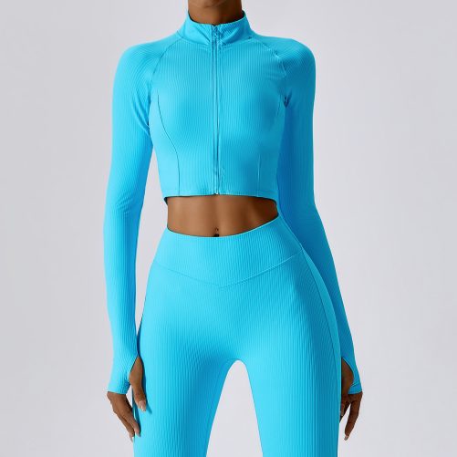 Autumn Quick Drying Long Sleeved Yoga Thread Zipper Jacket in Sports Tops