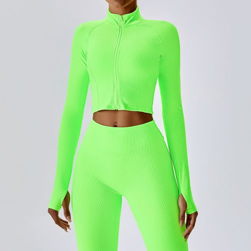 Autumn Quick Drying Long Sleeved Yoga Thread Zipper Jacket in Sports Tops