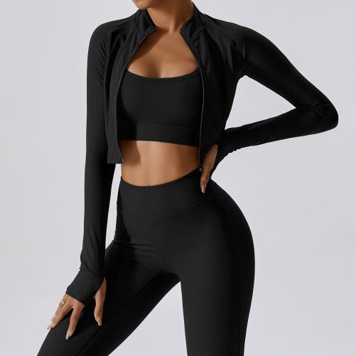 Autumn Quick Drying Long Sleeved Yoga Thread Zipper Jacket in Sports Tops