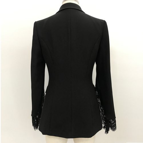 Split Sleeve Lace Trim Decoration One Button Slim Fit Small Business Blazer in Blazers Suits