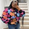 Autumn Winter Retro Three Dimensional Floral Loose Single Breasted Cardigan Short Jacket in Jackets