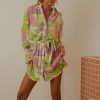 Summer Floral Print Lace-up Turn-down Collar Single Breasted Cardigan Long Sleeve Dress in Dresses