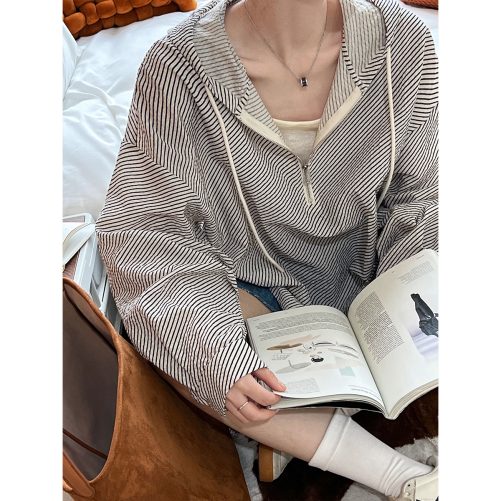 Idle Striped Casual Hooded Shirt in Hoodies