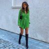Pleated Long Sleeved Shirt Belt Dress in Dresses