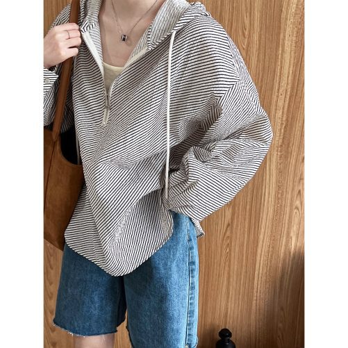 Idle Striped Casual Hooded Shirt in Hoodies
