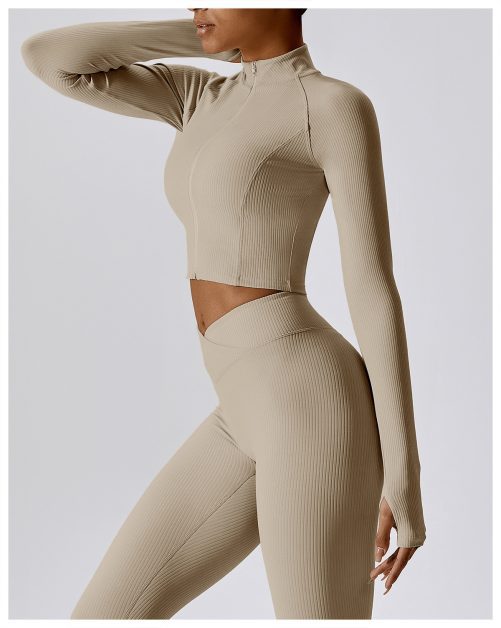 Autumn Quick Drying Long Sleeved Yoga Thread Zipper Jacket in Sports Tops