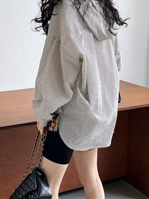 Idle Striped Casual Hooded Shirt in Hoodies