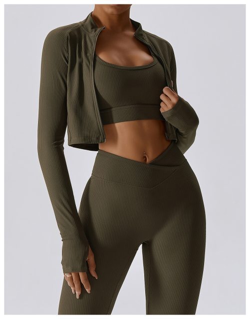 Autumn Quick Drying Long Sleeved Yoga Thread Zipper Jacket in Sports Tops