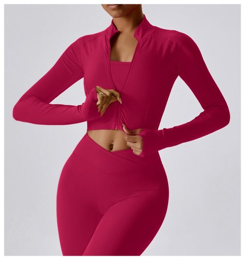 Autumn Quick Drying Long Sleeved Yoga Thread Zipper Jacket in Sports Tops