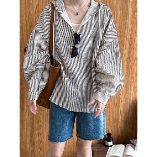 Idle Striped Casual Hooded Shirt in Hoodies