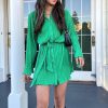 Summer Floral Print Lace-up Turn-down Collar Single Breasted Cardigan Long Sleeve Dress in Dresses