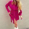 Summer Floral Print Lace-up Turn-down Collar Single Breasted Cardigan Long Sleeve Dress in Dresses