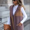 Autumn Hooded Sleeveless Pocket Buckle Free Mid Length Bubble Velvet Outerwear in Vests