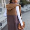 Autumn Hooded Sleeveless Pocket Buckle Free Mid Length Bubble Velvet Outerwear in Vests