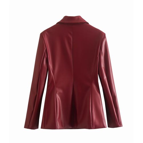 Autumn Winter Faux Leather Double Breasted Blazer in Blazers Suits