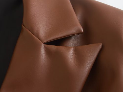Autumn Winter Faux Leather Double Breasted Blazer in Blazers Suits