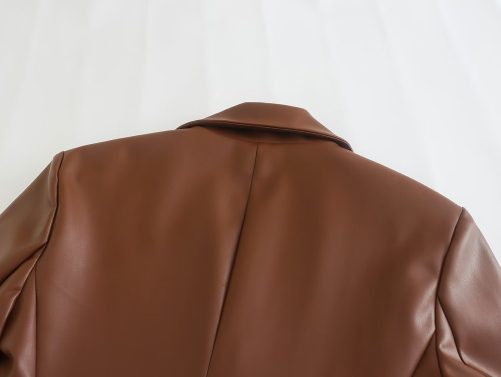 Autumn Winter Faux Leather Double Breasted Blazer in Blazers Suits
