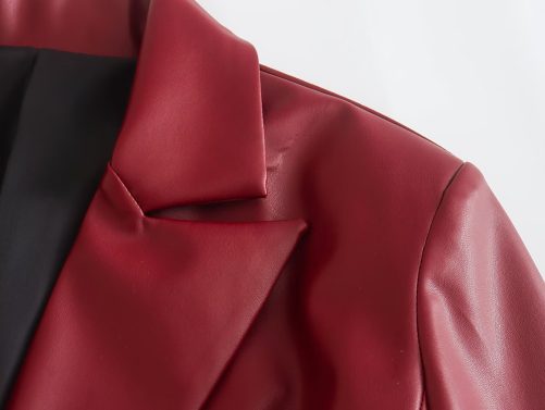 Autumn Winter Faux Leather Double Breasted Blazer in Blazers Suits