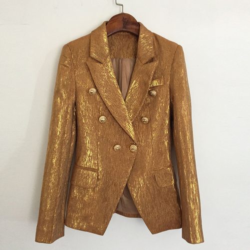 High Quality Metal Lion Head Buckle Double Breasted Small Gold Coat in Blazers Suits
