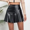 High Waist Ruffles Irregular Asymmetric Leather Skirt in Skirts