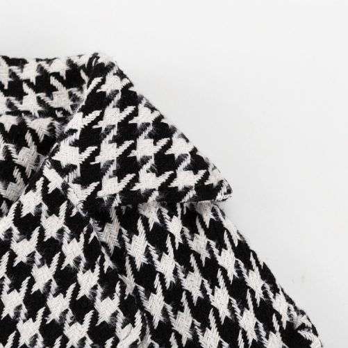 Long Black White Young Coat in Woolen Blends Coats