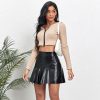 High Waist Ruffles Irregular Asymmetric Leather Skirt in Skirts