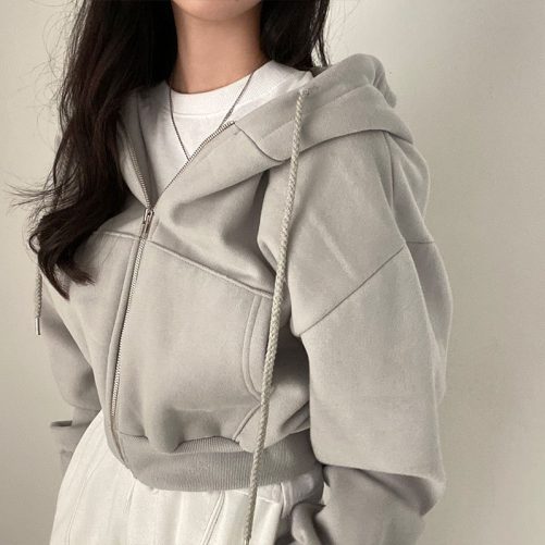 Autumn Elegant Solid Color Hooded Cardigan in Hoodies