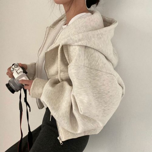 Autumn Elegant Solid Color Hooded Cardigan in Hoodies