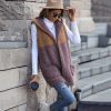 Autumn Hooded Sleeveless Pocket Buckle Free Mid Length Bubble Velvet Outerwear in Vests