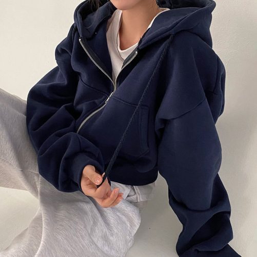 Autumn Elegant Solid Color Hooded Cardigan in Hoodies