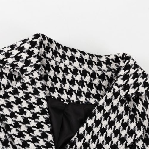 Long Black White Young Coat in Woolen Blends Coats