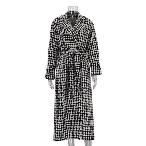 Long Black White Young Coat in Woolen Blends Coats