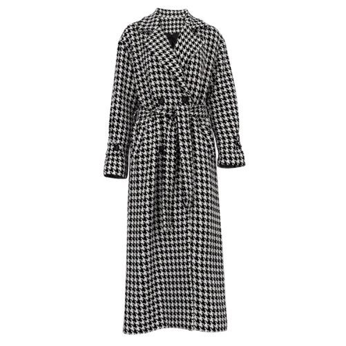 Long Black White Young Coat in Woolen Blends Coats