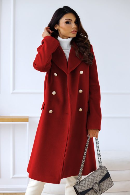 Long Sleeve Collared Double Breasted Woolen Coat - Modeprima.com