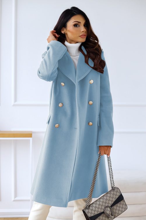 Long Sleeve Collared Double Breasted Woolen Coat - Modeprima.com