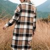 Autumn Winter Women Plaid Trench Coat in Woolen Blends Coats