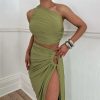 Sexy Oblique Shoulder Backless Vest Slim Fit Slit Skirt Set in Skirt Sets