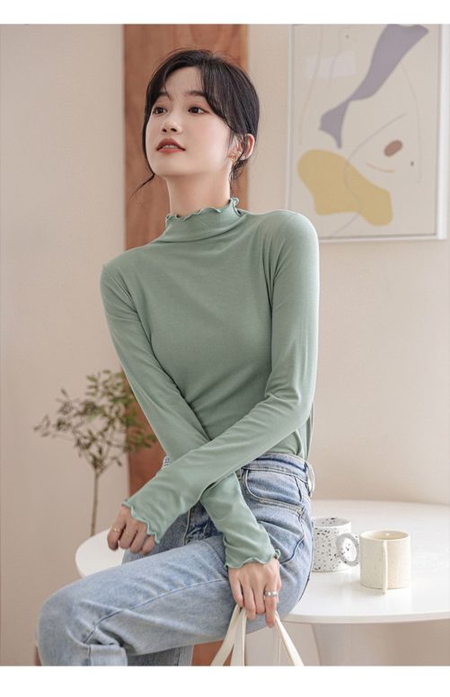 Half Turtleneck Bottoming Long Sleeved Blouse in Shirts & Blouses