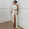 Sexy Oblique Shoulder Backless Vest Slim Fit Slit Skirt Set in Skirt Sets