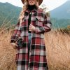 Autumn Winter Women Plaid Trench Coat in Woolen Blends Coats
