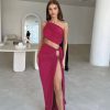 Sexy Oblique Shoulder Backless Vest Slim Fit Slit Skirt Set in Skirt Sets