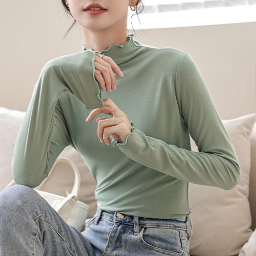 Half Turtleneck Bottoming Long Sleeved Blouse in Shirts & Blouses