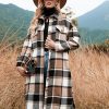 Autumn Winter Women Plaid Trench Coat in Woolen Blends Coats