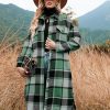 Autumn Winter Women Plaid Trench Coat in Woolen Blends Coats