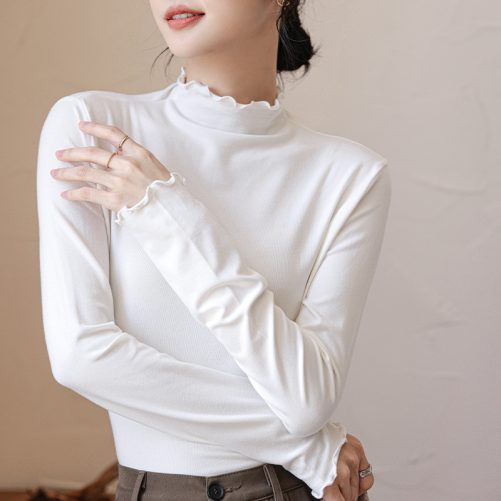 Half Turtleneck Bottoming Long Sleeved Blouse in Shirts & Blouses