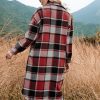 Autumn Winter Women Plaid Trench Coat in Woolen Blends Coats