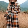 Autumn Winter Women Plaid Trench Coat in Woolen Blends Coats