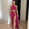 Sexy Oblique Shoulder Backless Vest Slim Fit Slit Skirt Set in Skirt Sets