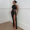 Sexy Oblique Shoulder Backless Vest Slim Fit Slit Skirt Set in Skirt Sets